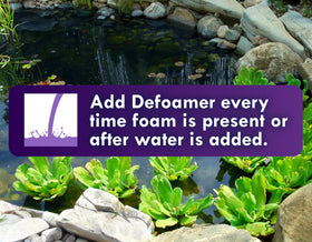 Koi Worx Defoamer bottle pour demonstrating easy pond application.