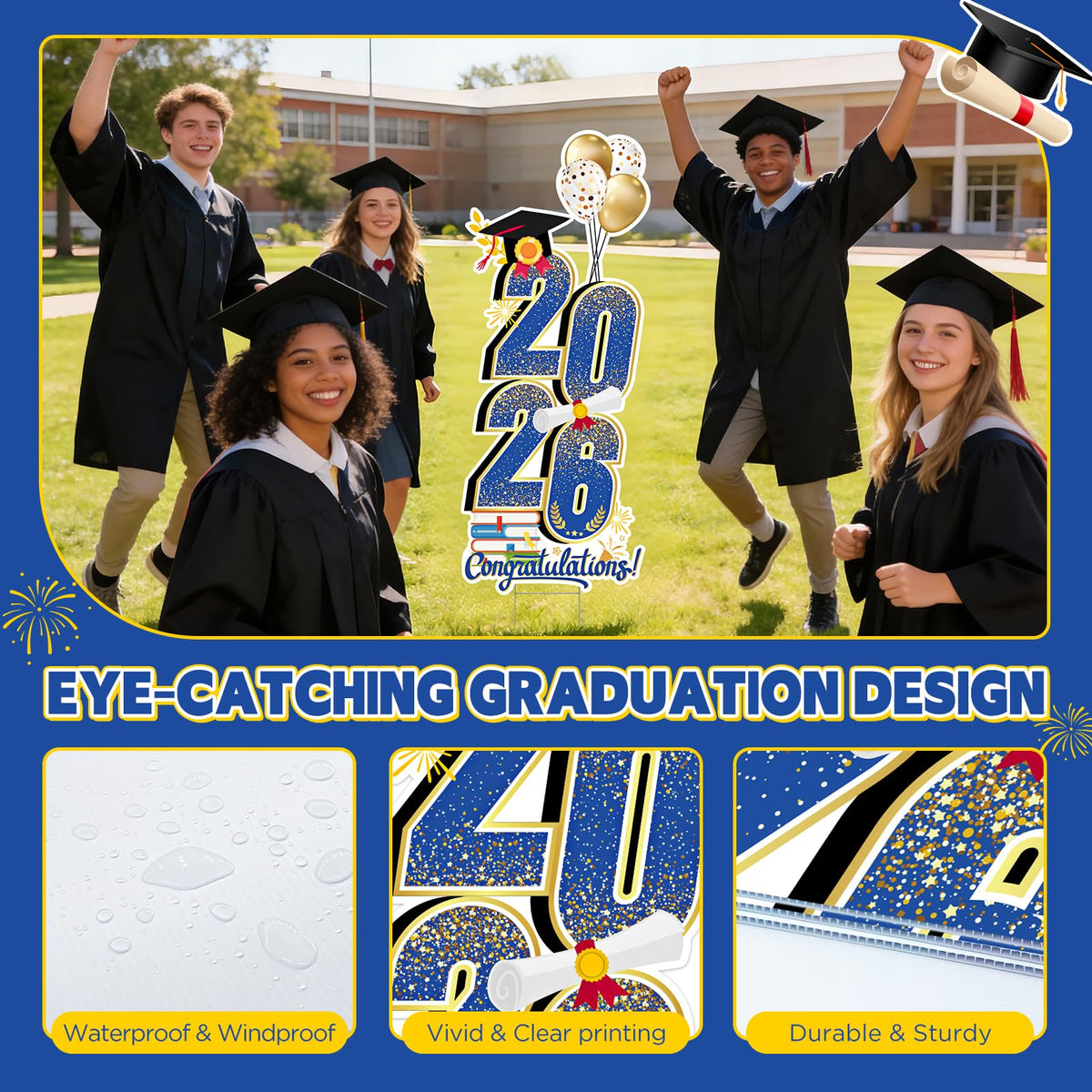 KOITHE 2026 yard sign bright print for vibrant graduation decor
