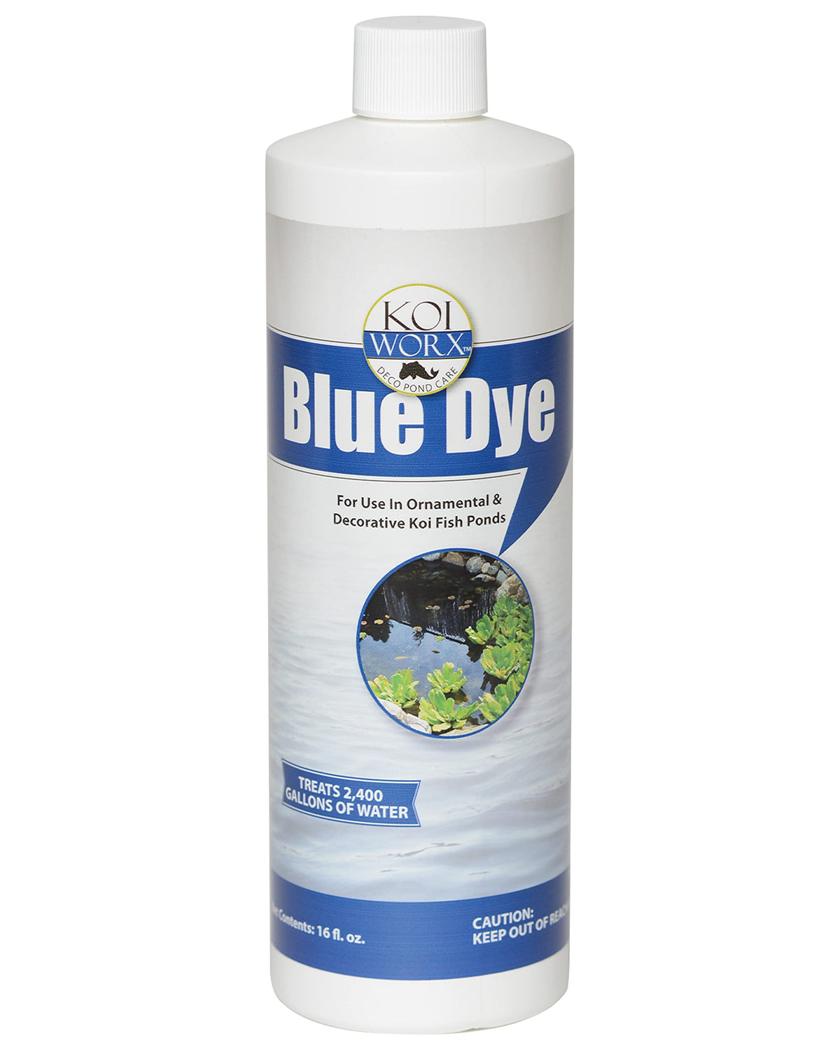 KoiWorx Blue Dye adds a vibrant pond tint for ornamental water features.