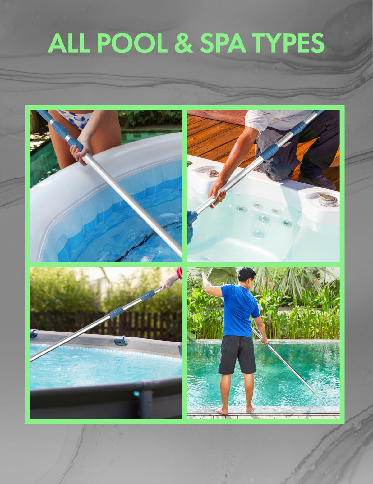 Kokido KEMANO rust-resistant aluminum shaft resists bending during scrubbing.