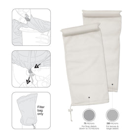 Large-capacity Kokido filter bag holds leaves before emptying