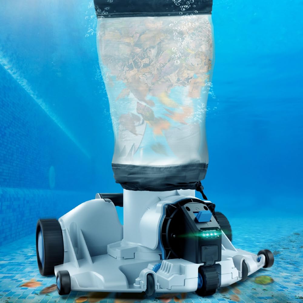 Kokido Leafbot external bag showing large 1.85-gallon capacity for debris collection