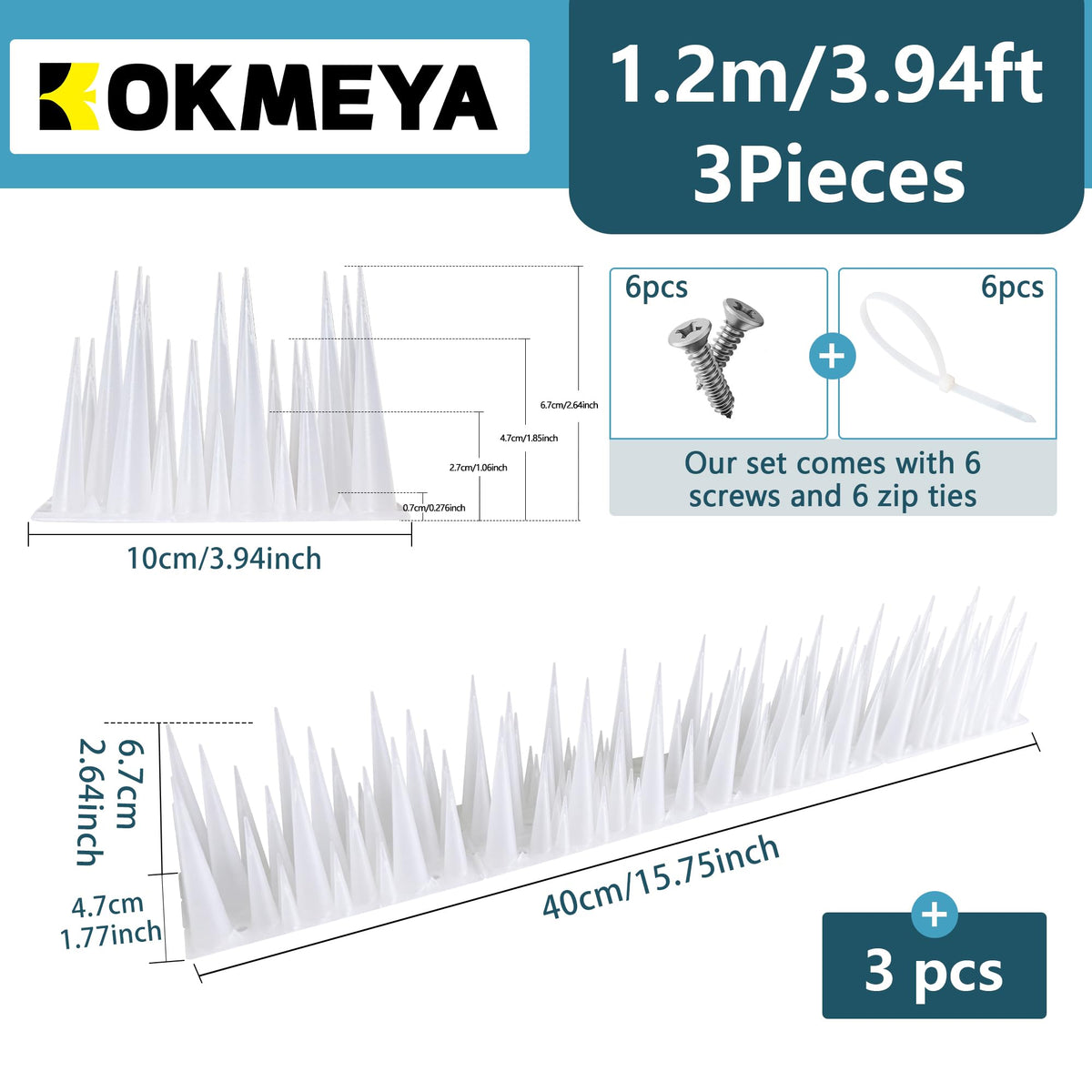 KOKMEYA bird spikes 3-pack outdoor kit keeps pigeons away.