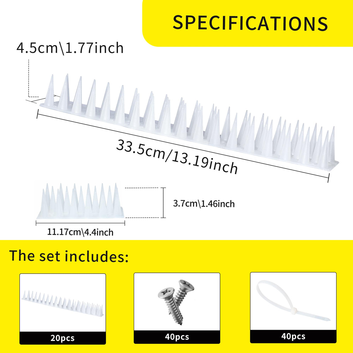 KOKMEYA Bird Spikes installation kit shown with screws and ties for quick setup.