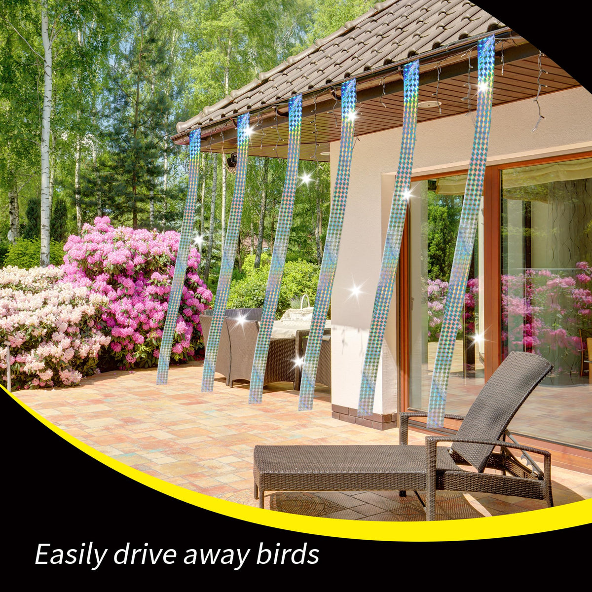 KOKMEYA yard and orchard safety tape reduces bird visits and preserves outdoor spaces.