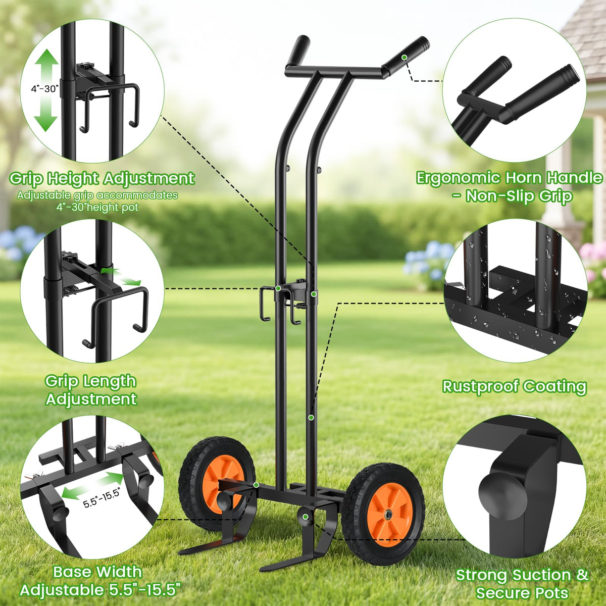 Koknows pot-height adjustment from 4 to 30 inches for secure placement