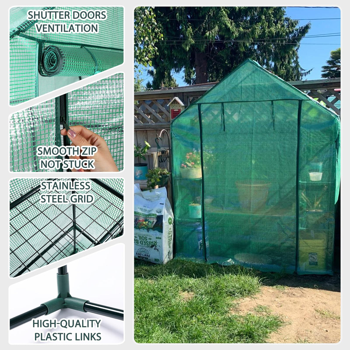KOKSRY mini greenhouse door-height detail enabling easy access