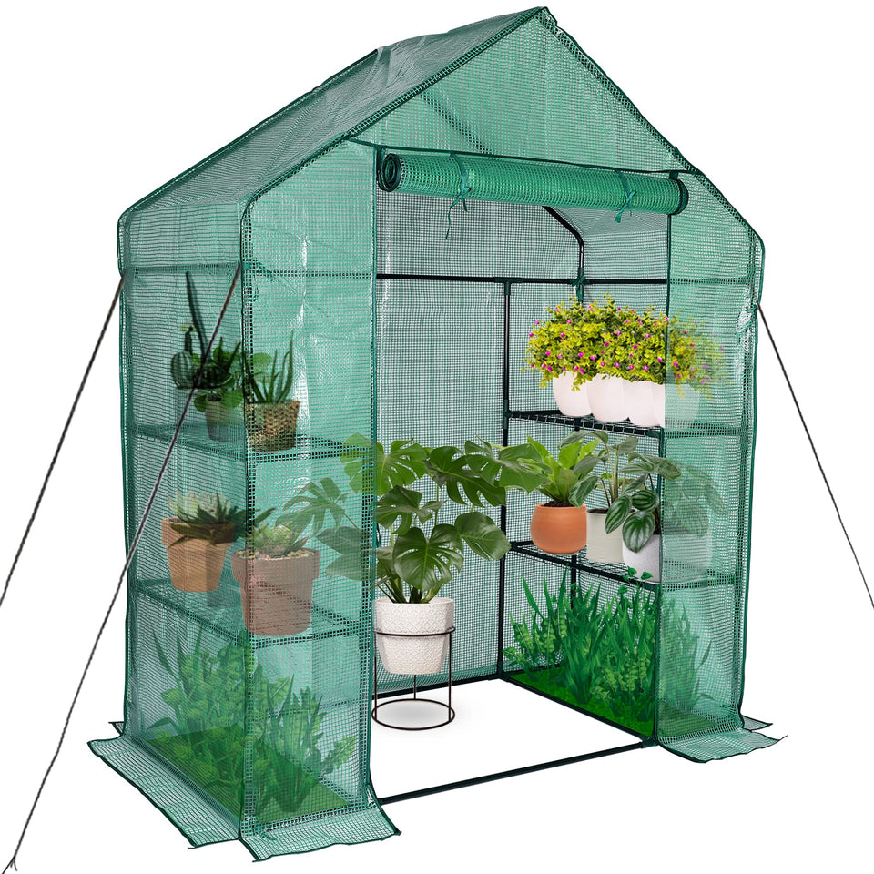 KOKSRY mini greenhouse front view, spacious walk-in design for outdoor plants