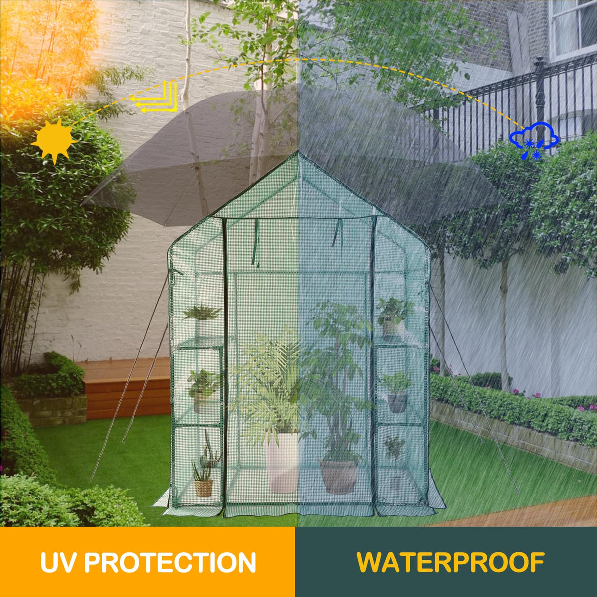 KOKSRY mini greenhouse side view protects plants from wind and rain