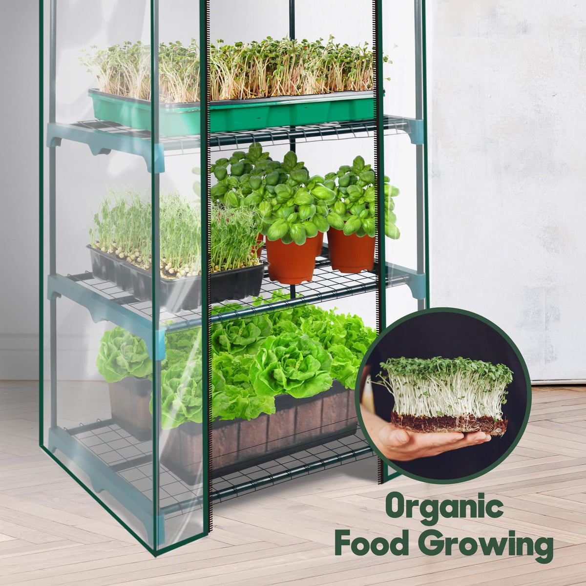 KOL 4-Tier Mini Greenhouse indoor-outdoor-use suits various spaces.
