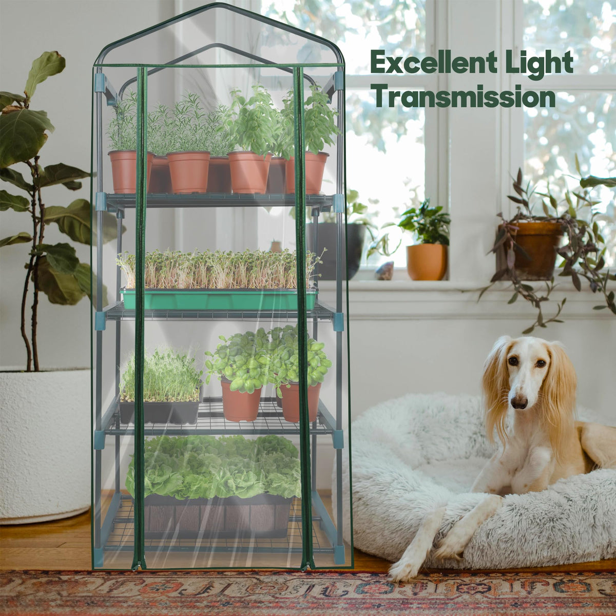 KOL 4-Tier Mini Greenhouse PVC cover-clarity lets bright light reach seedlings.