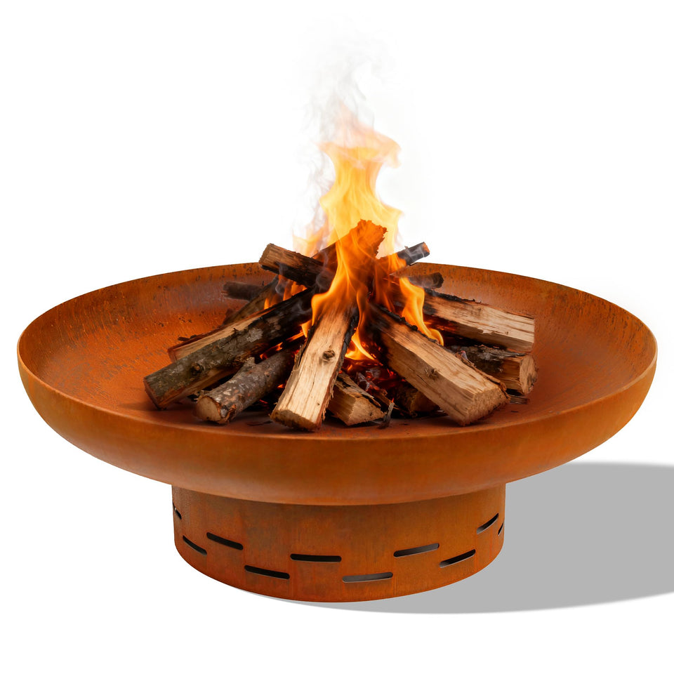 KOL Fire Pit 27.5-inch round open bowl for wood burning in outdoor gatherings