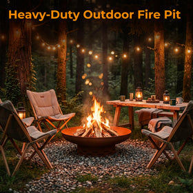 KOL Fire Pit backyard patio centerpiece in warm rust color