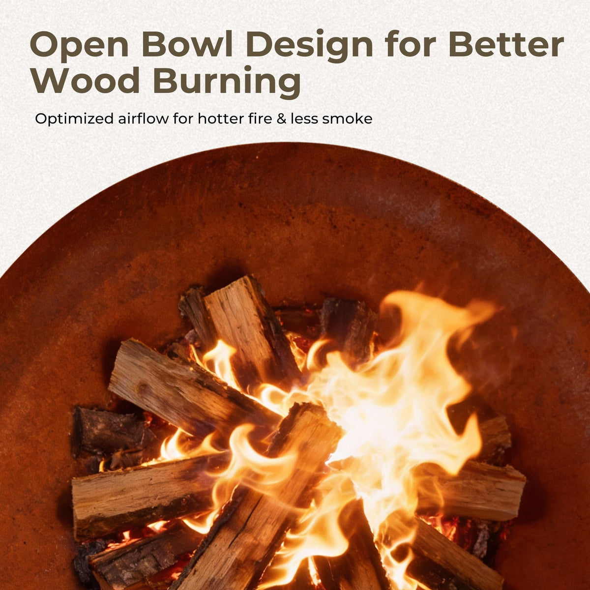 KOL Fire Pit free-standing design fits versatile outdoor layouts.