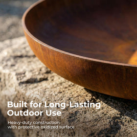 KOL Fire Pit large bowl holds multiple logs for longer bonfires.