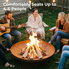 KOL Fire Pit with oxidized rust finish adds rustic charm and weather resistance
