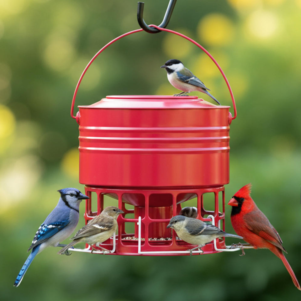 KOL Large Bird Feeder side view emphasizes durable all-weather metal construction