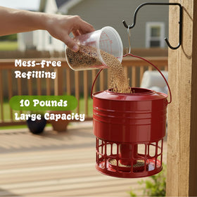 KOL Large Bird Feeder with top lid open demonstrates easy refilling
