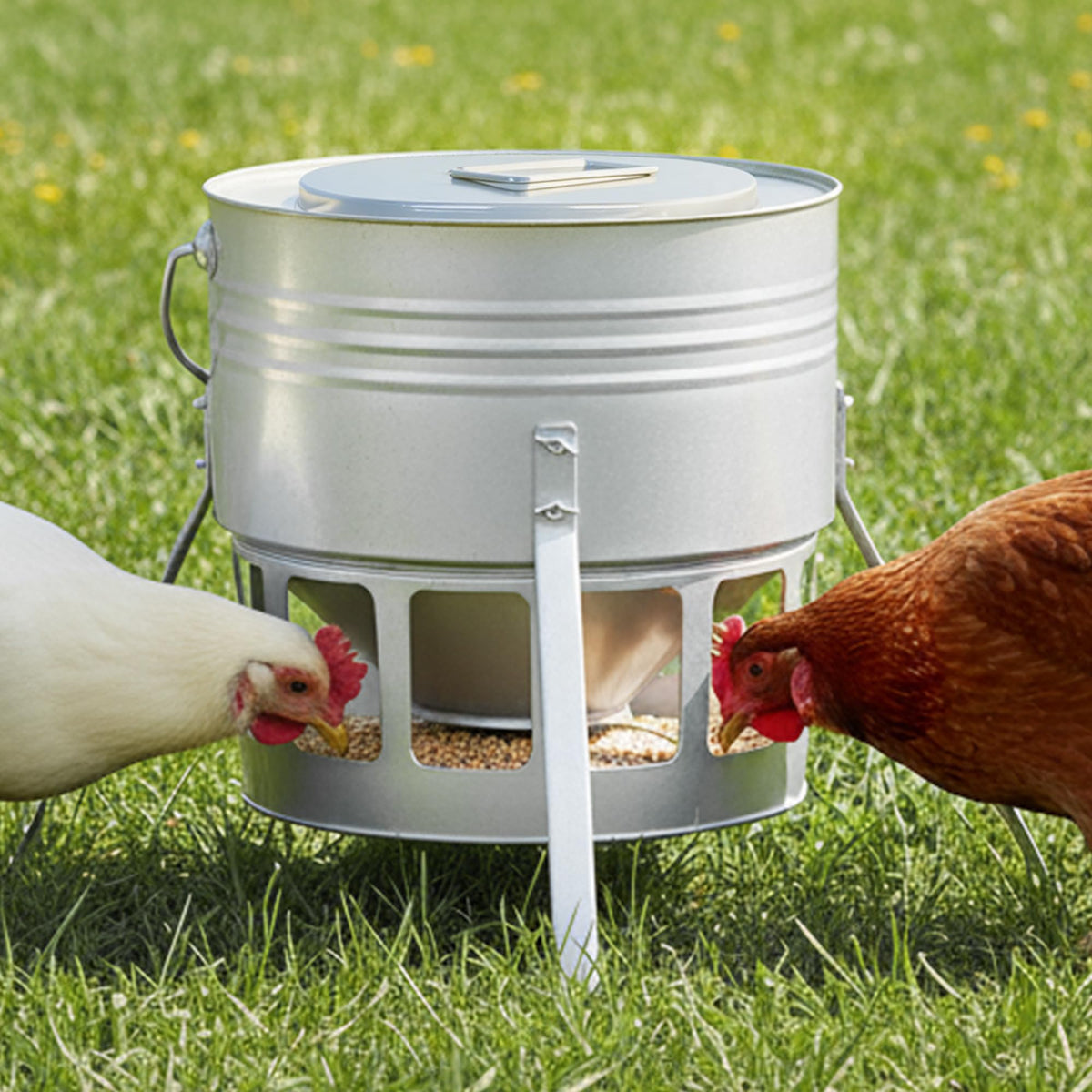 KOL Metal Chicken Feeder with 20lb capacity for extended outdoor use