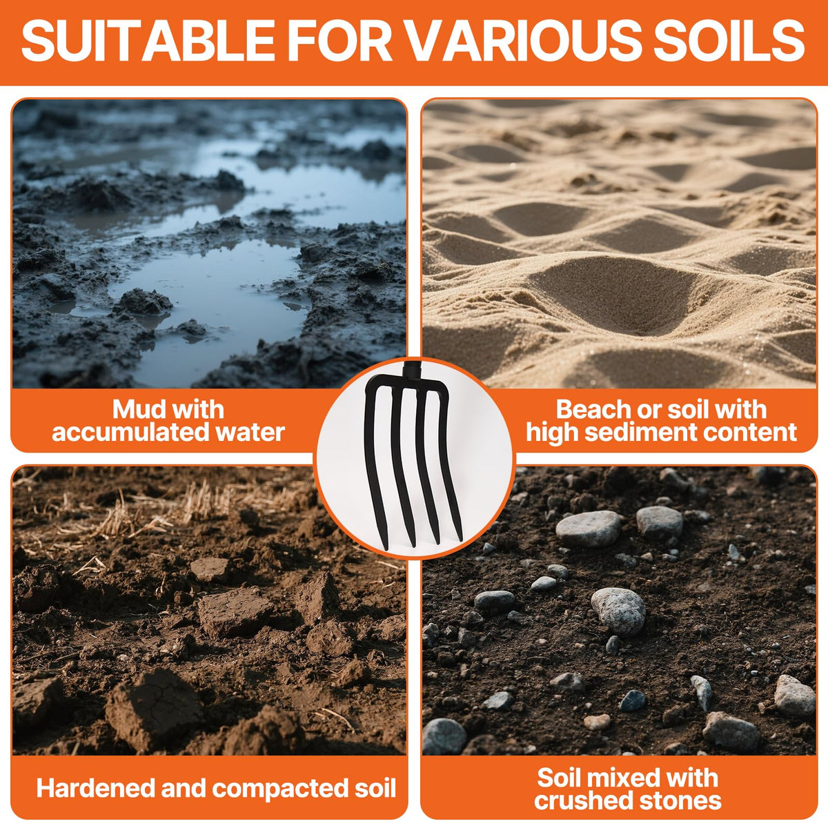 KOLEIYA fork designed for turning compost and soil aeration.