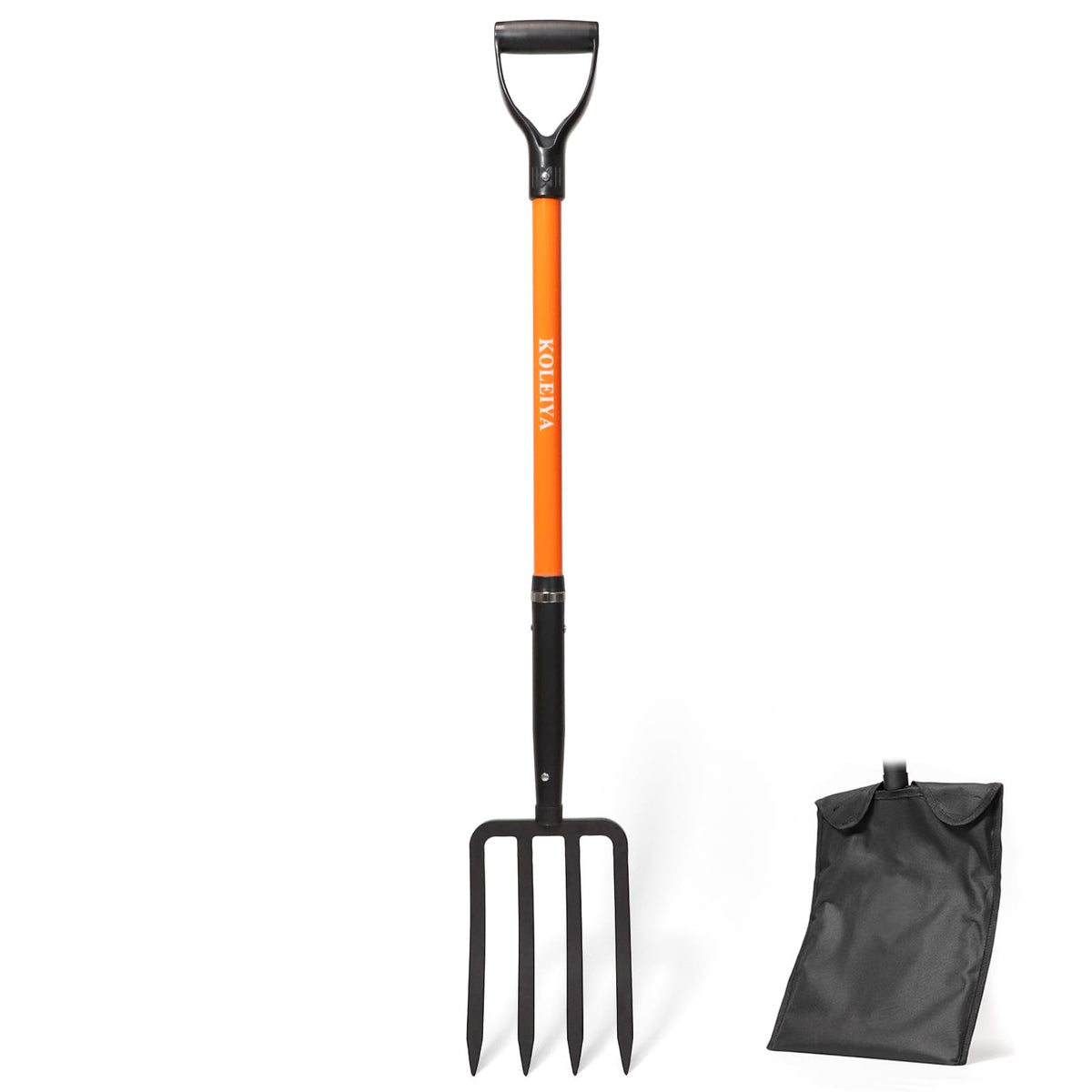 KOLEIYA four-tine garden fork for digging and loosening soil with forged steel tines.