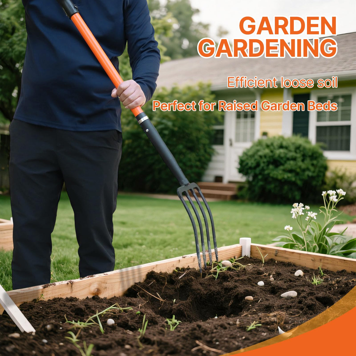 KOLEIYA garden fork with ergonomic fiberglass handle for comfortable, durable use.