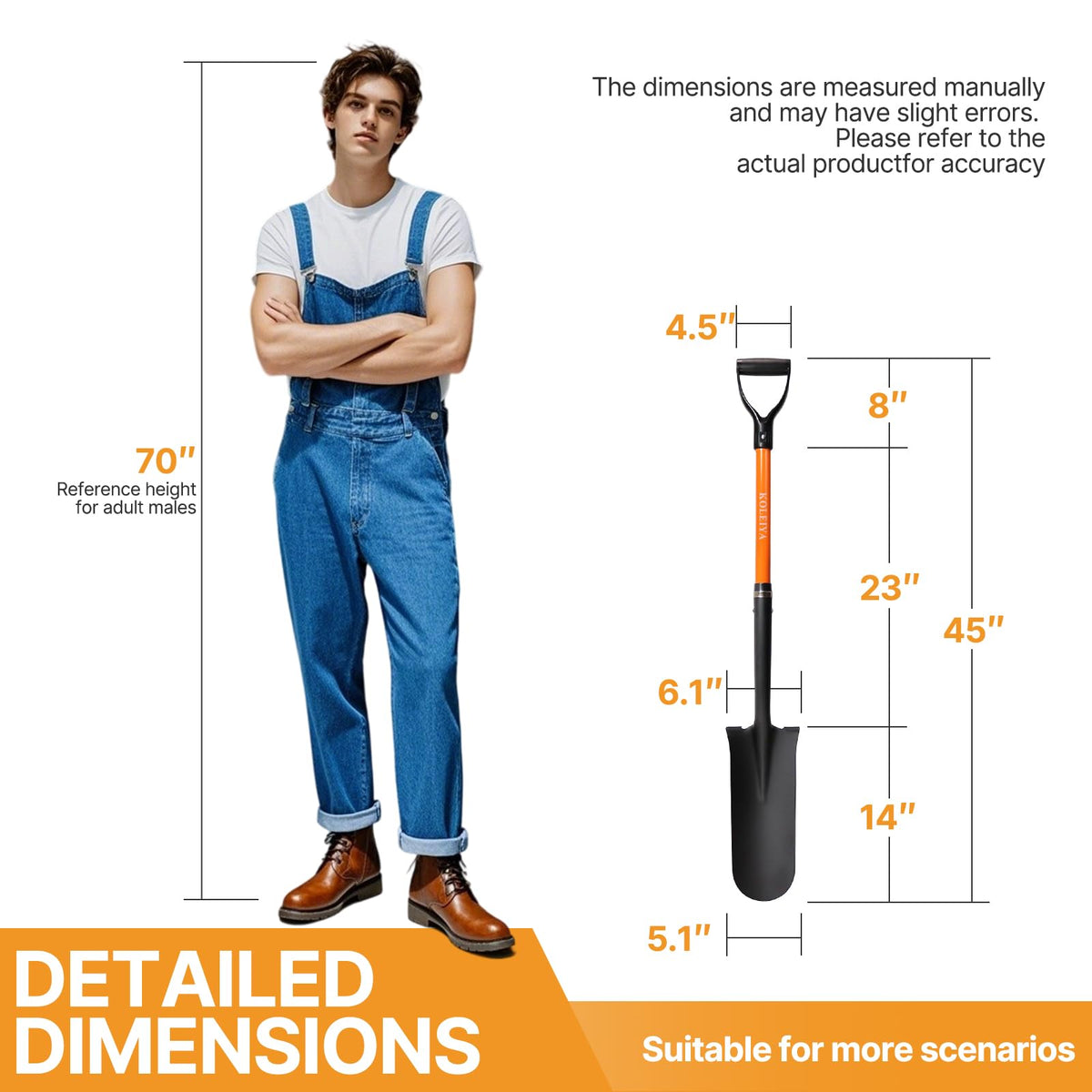 KOLEIYA shovel ideal for planting bulbs, shrubs, and drainage trenches