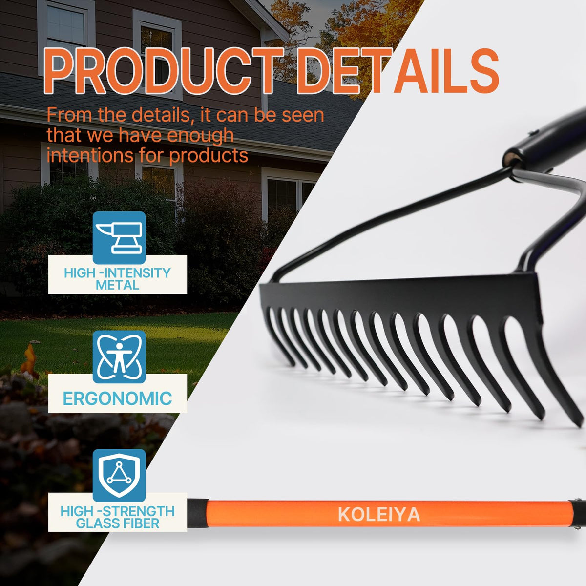 KOLEIYA garden rake mulch distribution and bed leveling across landscapes