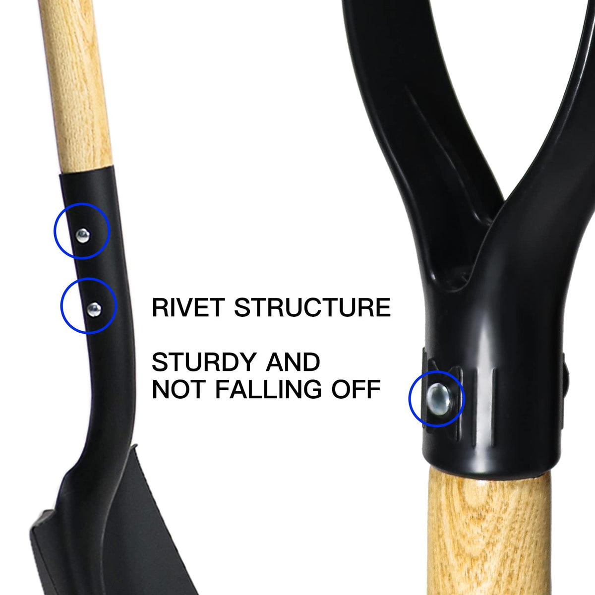 KOLEIYA shovel with D-handle provides comfortable grip and leverage.