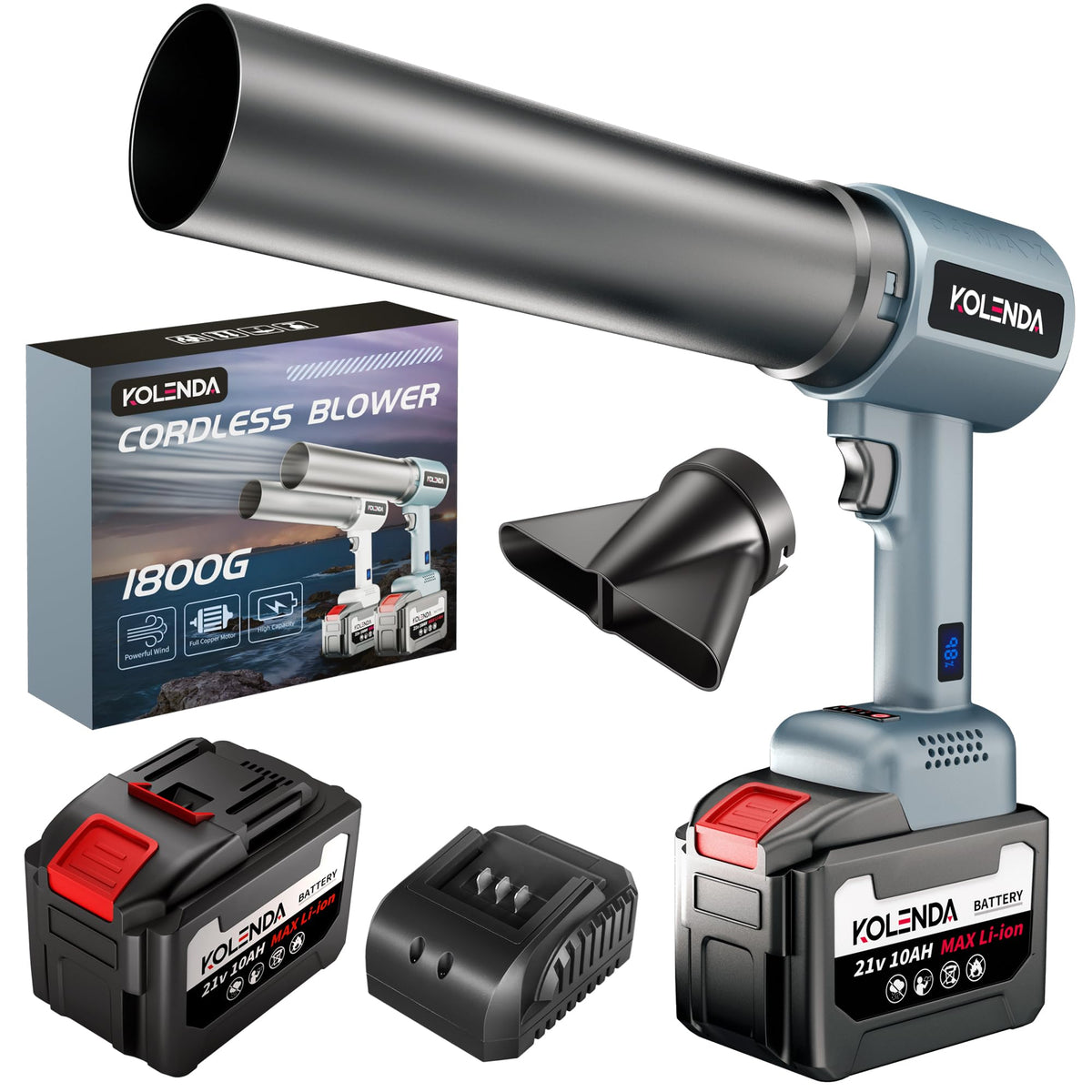 KOLENDA handheld cordless air blower ready for car drying and patio cleaning.