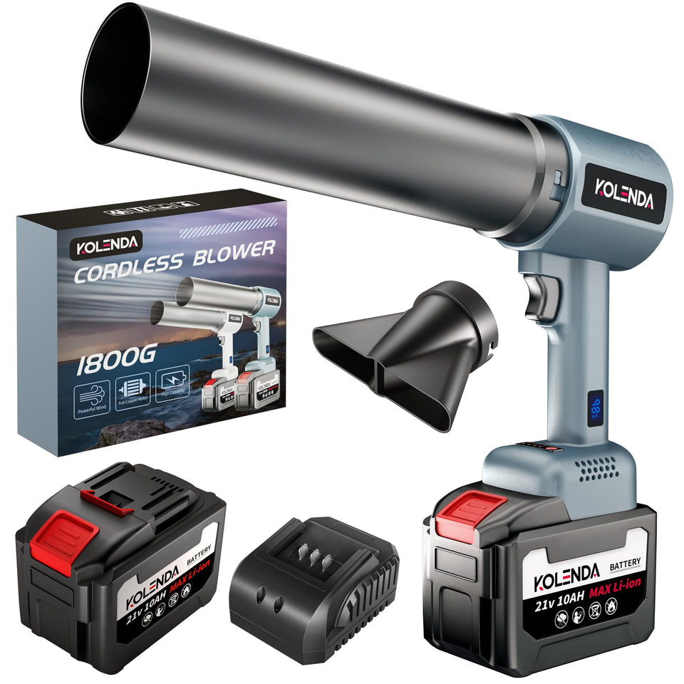 KOLENDA handheld cordless air blower ready for car drying and patio cleaning.