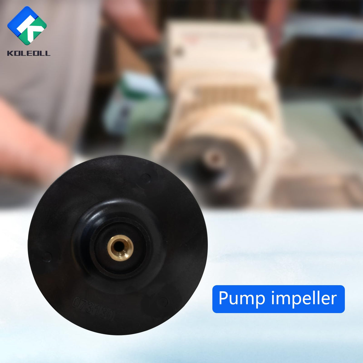 KOLEOLL 073130 pump impeller closeup emphasizes corrosion resistance and high-quality materials.