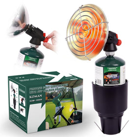KOMAN golf cart heater front view delivering compact warmth for cold rounds.