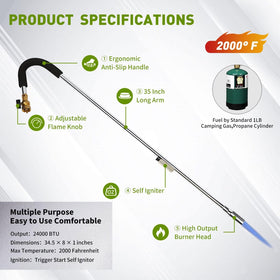 KOMAN weed torch delivers up to 24,000 BTU for fast heating.