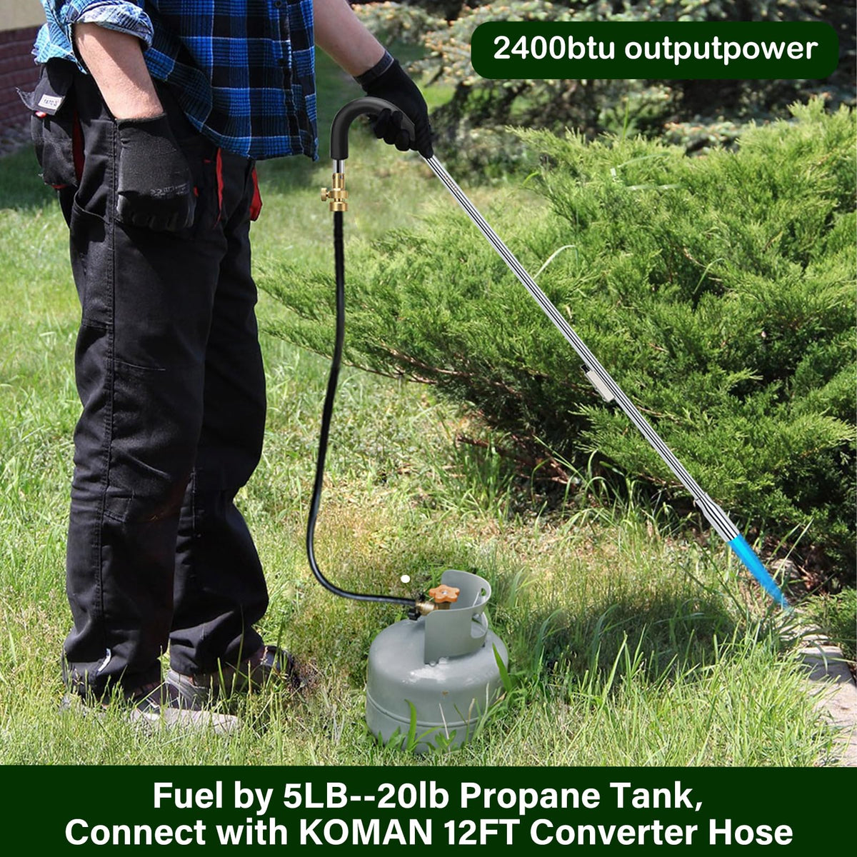 KOMAN weed torch flame-control valve allows adjustable intensity.