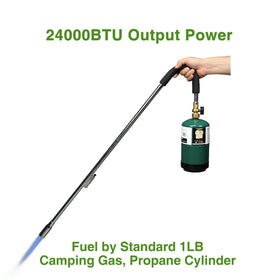 KOMAN propane compatibility with 1 lb cylinders and 5–40 lb tanks.