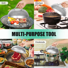 Komokeru heat-trapping dome covers meats and vegetables for efficient cooking
