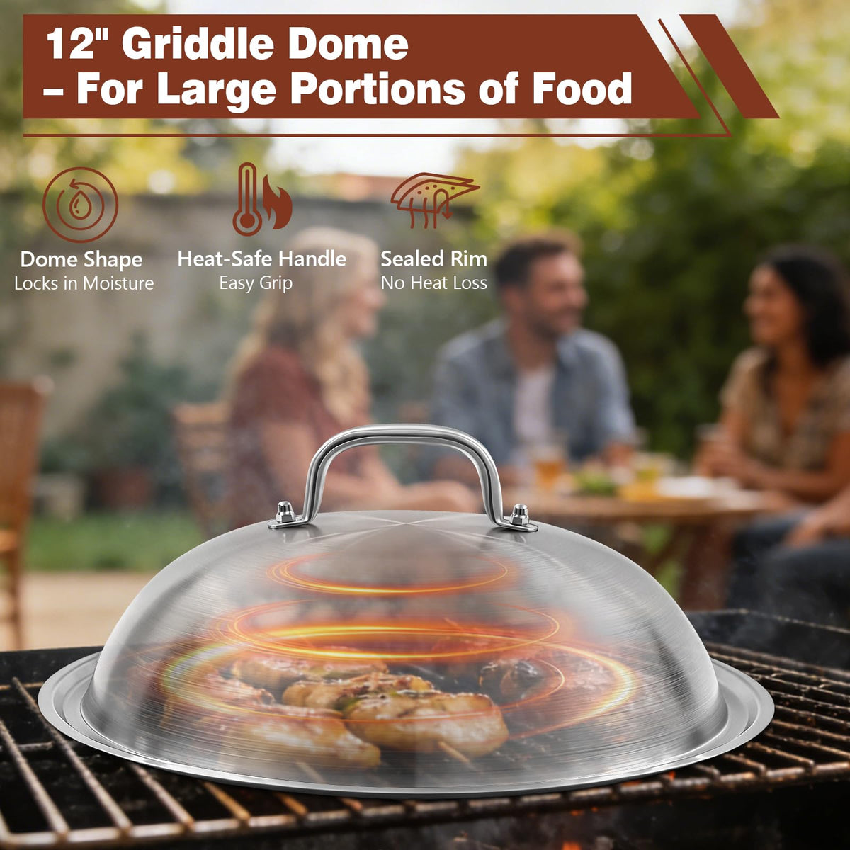 Komokeru 2-pack dome lid covers burgers and veggies.