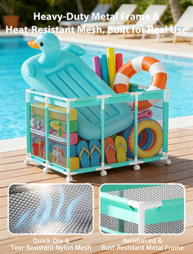 Kompoll pool storage bin with six side pockets for small accessories