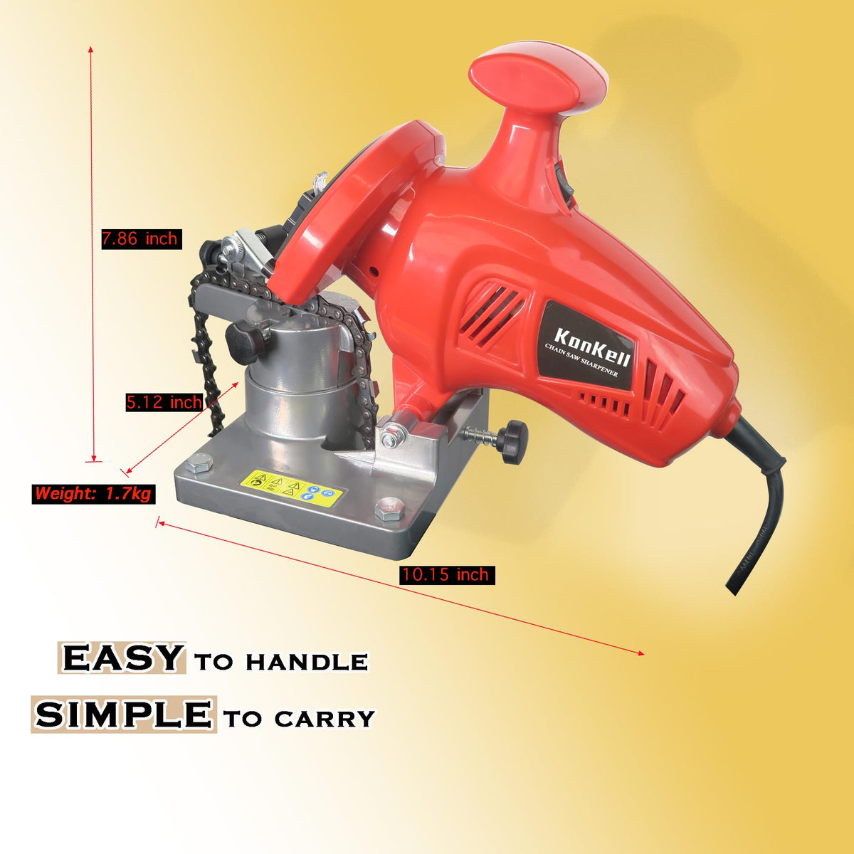 KonKell sharpener showing adjustable angle for versatile chain sharpening