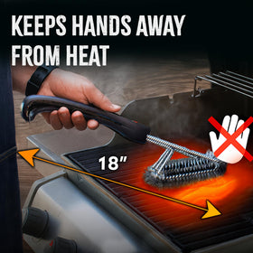 18-inch handle keeps hands away from heat during scrubbing.