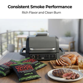 Kona Apple Smoker Pellets bag open, ready to scoop for gentle fruity smoke.