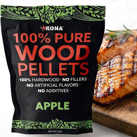 Kona Apple Smoker Pellets bag packaging, resealable for freshness and consistent flavor.