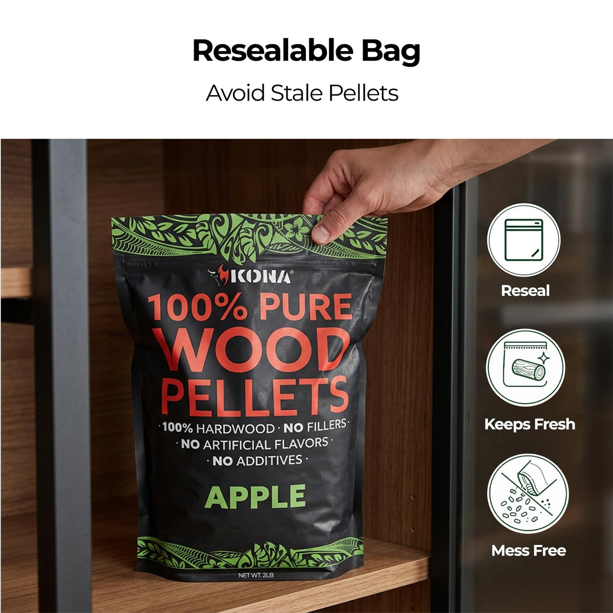 Kona Apple Smoker Pellets used with a smoker tube for steady flavor.