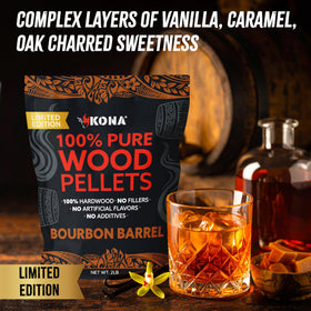 Kona Bourbon Barrel Pellets in smoker tube deliver subtle vanilla smoke for deeper flavor