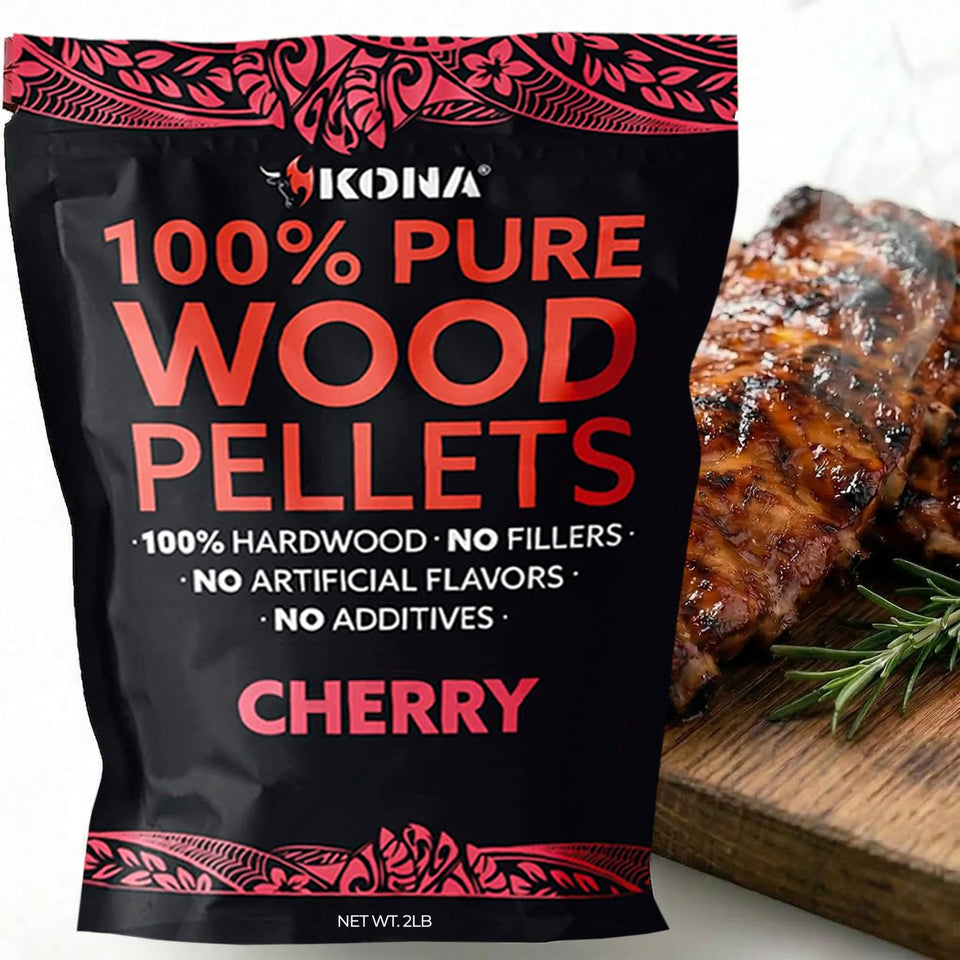 Kona Cherry smoker pellets bag front for Ninja Woodfire grills with bold wood-fired flavor.