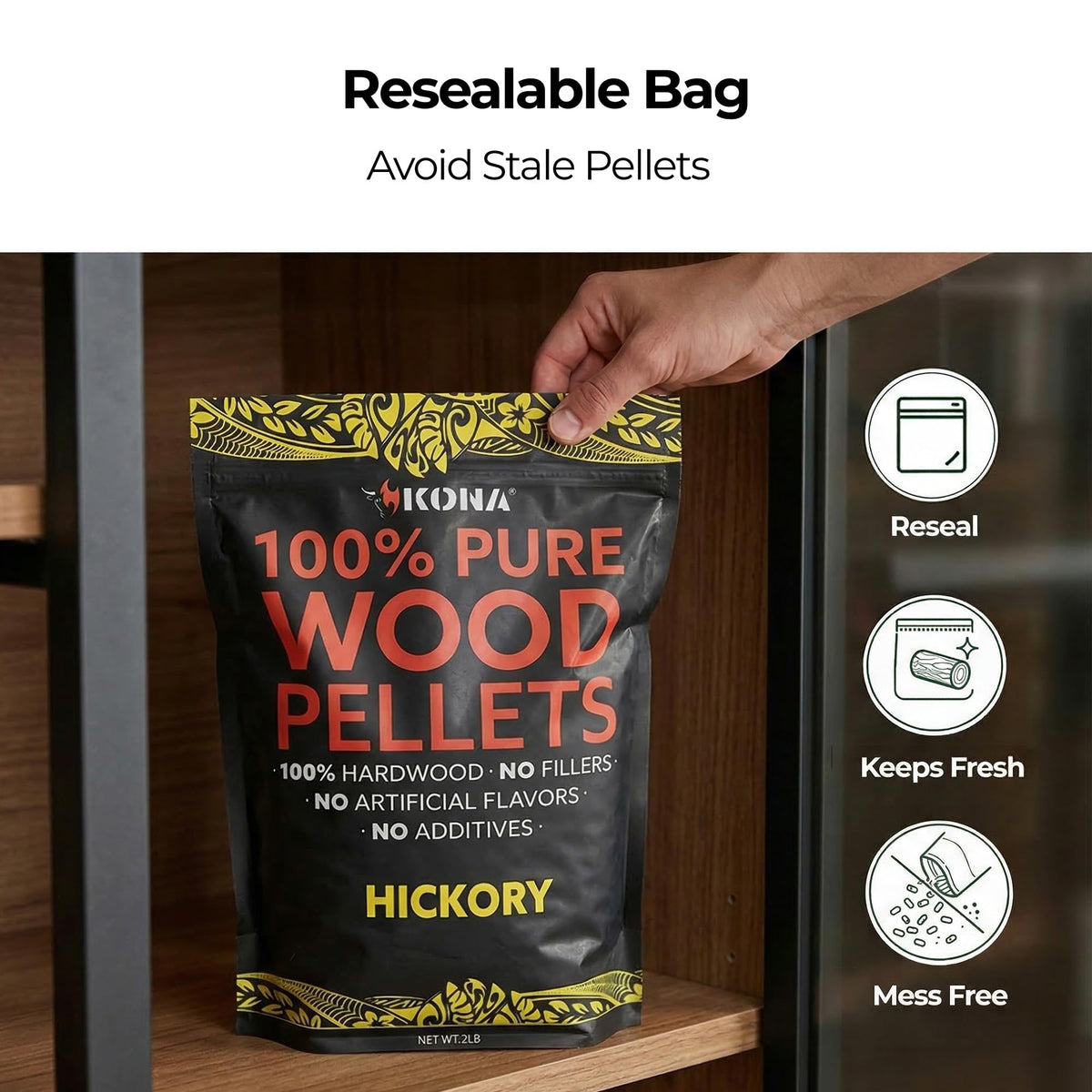 Grilling with Kona Hickory pellets delivers bold bacony smoke for burgers and ribs.