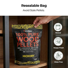 Grilling with Kona Hickory pellets delivers bold bacony smoke for burgers and ribs.