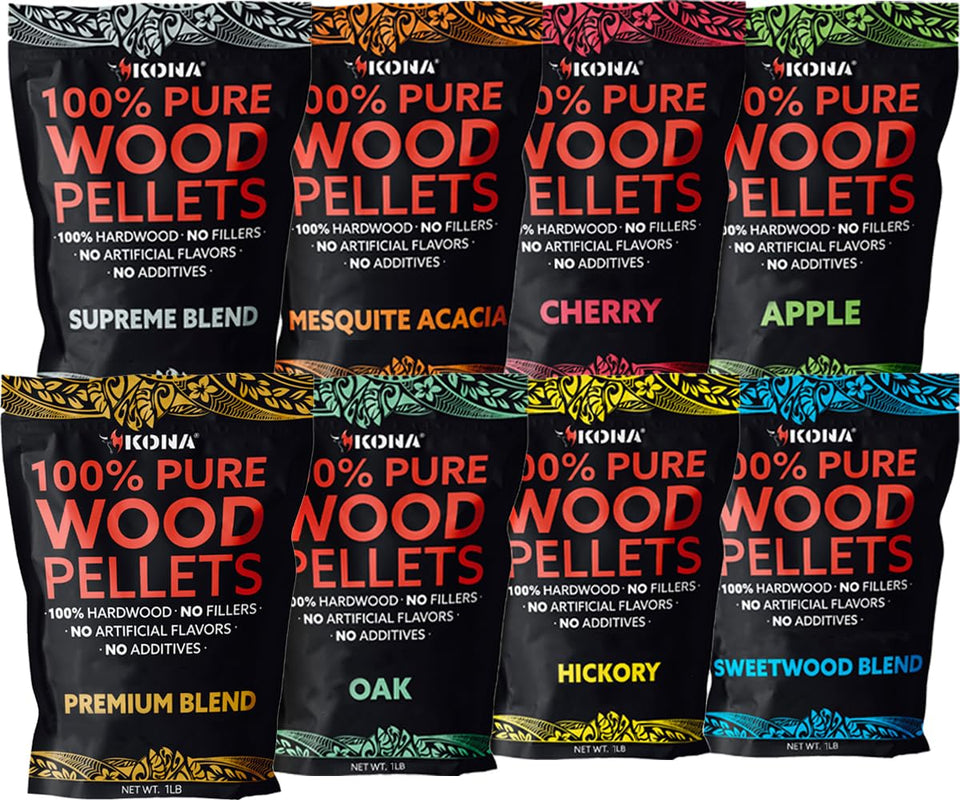 Kona Indoor Smoker Pellets variety pack displayed for GE Smart Profile.