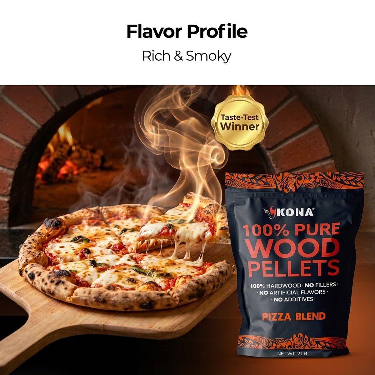 Kona natural hardwood smoker pellets pack for clean, consistent smoke.